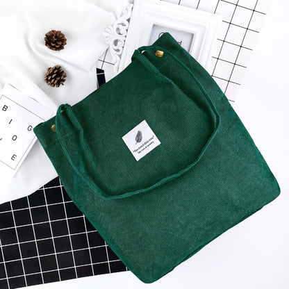 Corduroy Tote Bag Large for Women Girl Lady Canvas Shoulder Cord Purse and Handbags with Inner Pocket
