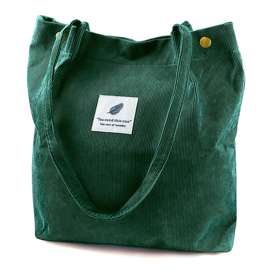 Corduroy Tote Bag Large for Women Girl Lady Canvas Shoulder Cord Purse and Handbags with Inner Pocket